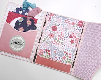 Portafoglio per biglietti d'auguri floreale fatto a mano, portafoglio primaverile con spazio per foto, biglietti regalo e altro, mini album floreale