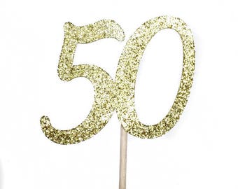 50th Birthday Cupcake Toppers, Fiftieth Cupcake Topper, Gold 50th Birthday Decorations, 50th Party Decorations for Birthday, Fiftieth Bday