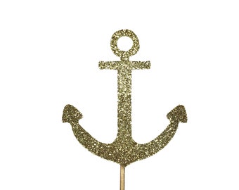 Gold Anchor Cupcake Toppers, Anchor Cupcake Toppers, Glitter Gold Birthday Party Decorations, Under the Sea Cupcake Party Decor,Anchor Decor