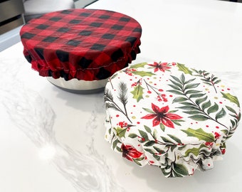 Christmas Reusable Bowl Covers for Kitchen, Reversible Bowl Cozy for Bread Proofing or to Prevent Bugs!