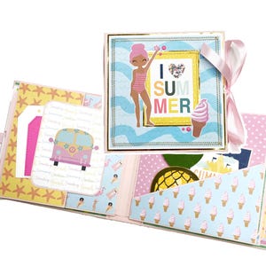Summer Mini Album with flip outs, pockets, tuck spots and inserts, Handmade Summer Scrapbook Album, Summer Vacation Photo Album