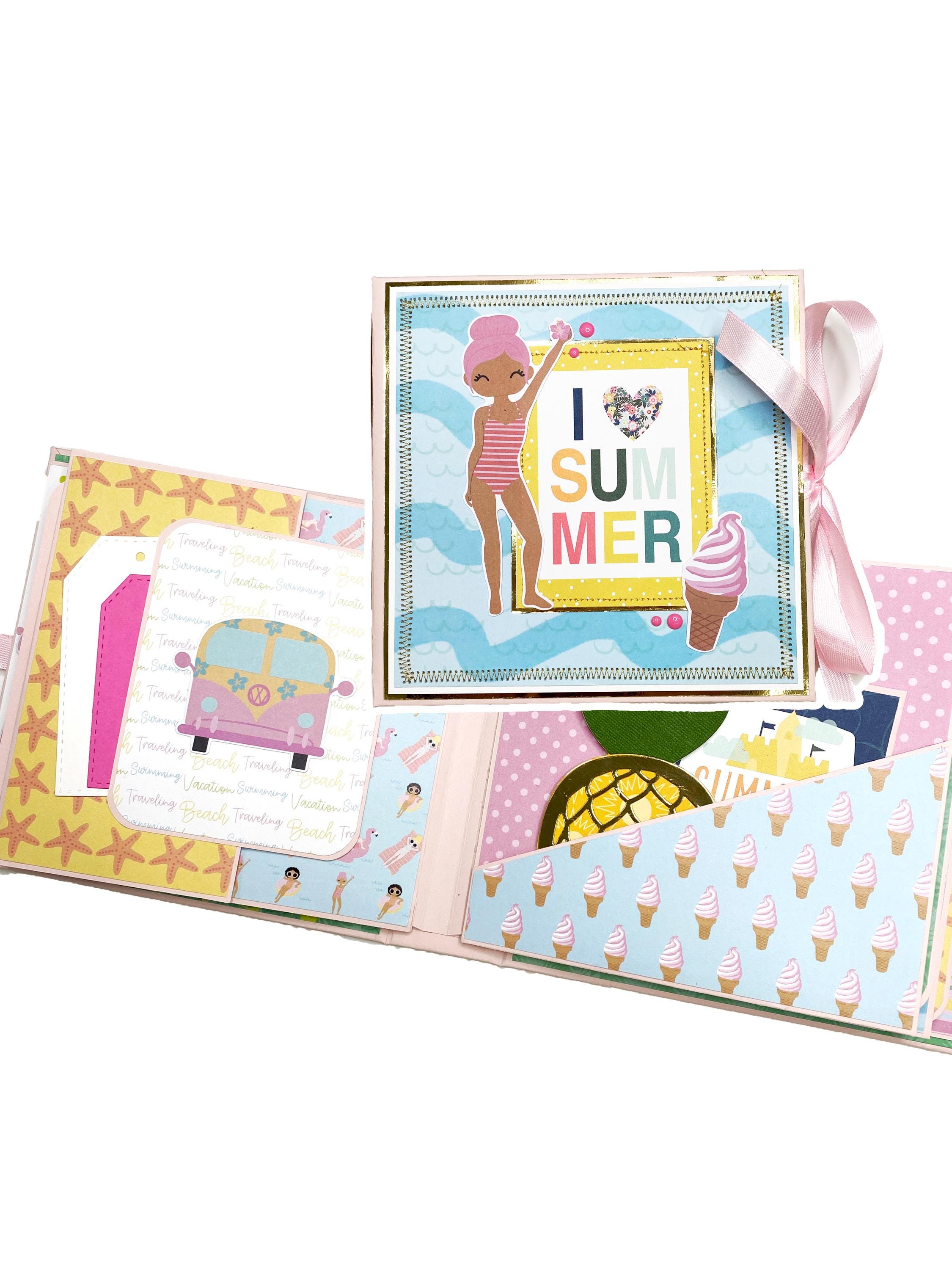 Summer Mini Album with flip outs, pockets, tuck spots and inserts, Handmade Summer Scrapbook Album, Summer Vacation Photo Album