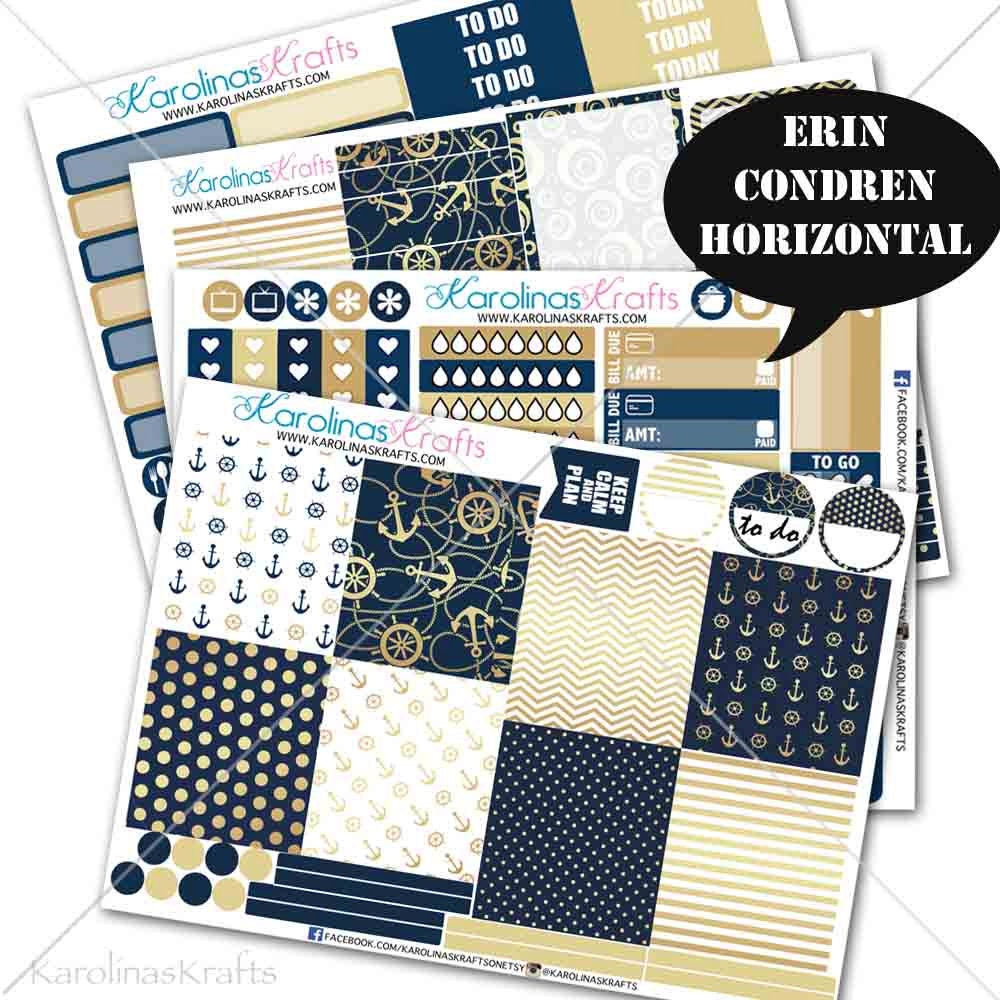 Nautical Stickers Navy and Gold Planner Kit 200 Summer | Etsy