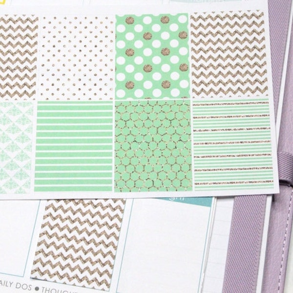 8 Mint & Gold Squares! Perfect for your Erin Condren Life Planner, Filofax, Kikkik, Plum Paper, or scrapbooking! #SQ00680