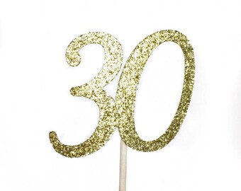 30th Birthday Cupcake Toppers, Thirty Cupcake Topper, Gold 30th Birthday Decorations, 30th Party Decorations for Birthday