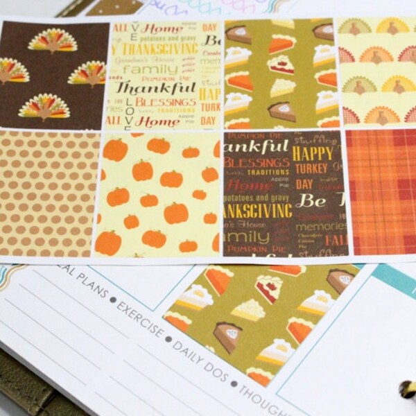 40% OFF: 8 Thanksgiving Squares! Perfect for your Erin Condren Life Planner, Filofax, Kikkik, Plum Paper, or scrapbooking! #SQ00694