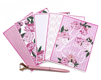 5 Handmade NoteCards for any occasion, Pink Note Cards with envelopes, Floral Note Cards Set of 5, Blank Note Cards with Envelopes