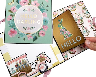 Album a fisarmonica floreale, album di scrapbooking a tema floreale, album primaverile, mini album fatto a mano, album a fisarmonica regalo per lui/lei