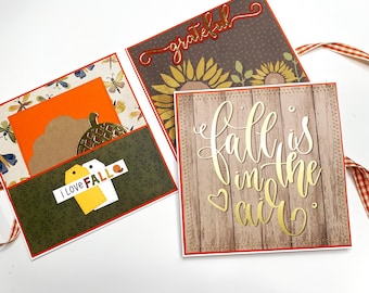 Biglietto d'auguri autunnale a tre ante fatto a mano, mini album autunnale