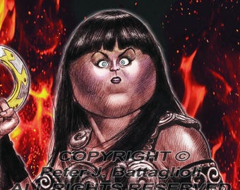 Lucy Lawless as Xena Warrior Princess Caricature Art Print