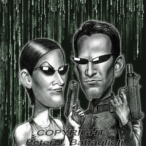 Matrix Neo Trinity Caricature Art  Limited Edition Print