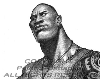 The Rock Dwayne Johnson Caricature #2 Greyscale  Art Print Limited Edition