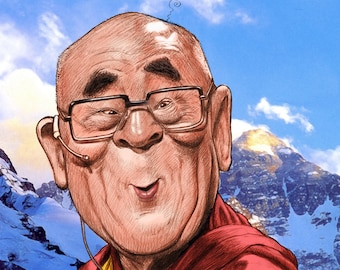 Dalai Lama  Color Caricature Limited Edition Art Print