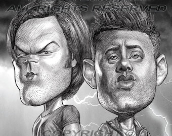 Supernatural Sam and Dean Movie  Caricature Art Print
