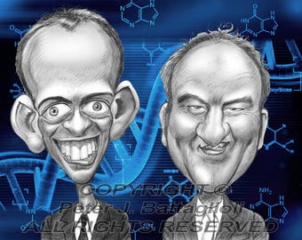 Watson and Crick Caricature Art Print Limited Edition