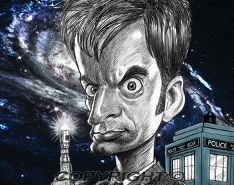 David Tennant from Dr. Who (Tenth Doctor)   Art Print Caricature Limited Edition