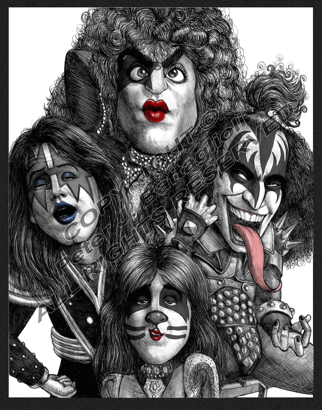 Kiss Caricature (color Splash) Art Print - Etsy