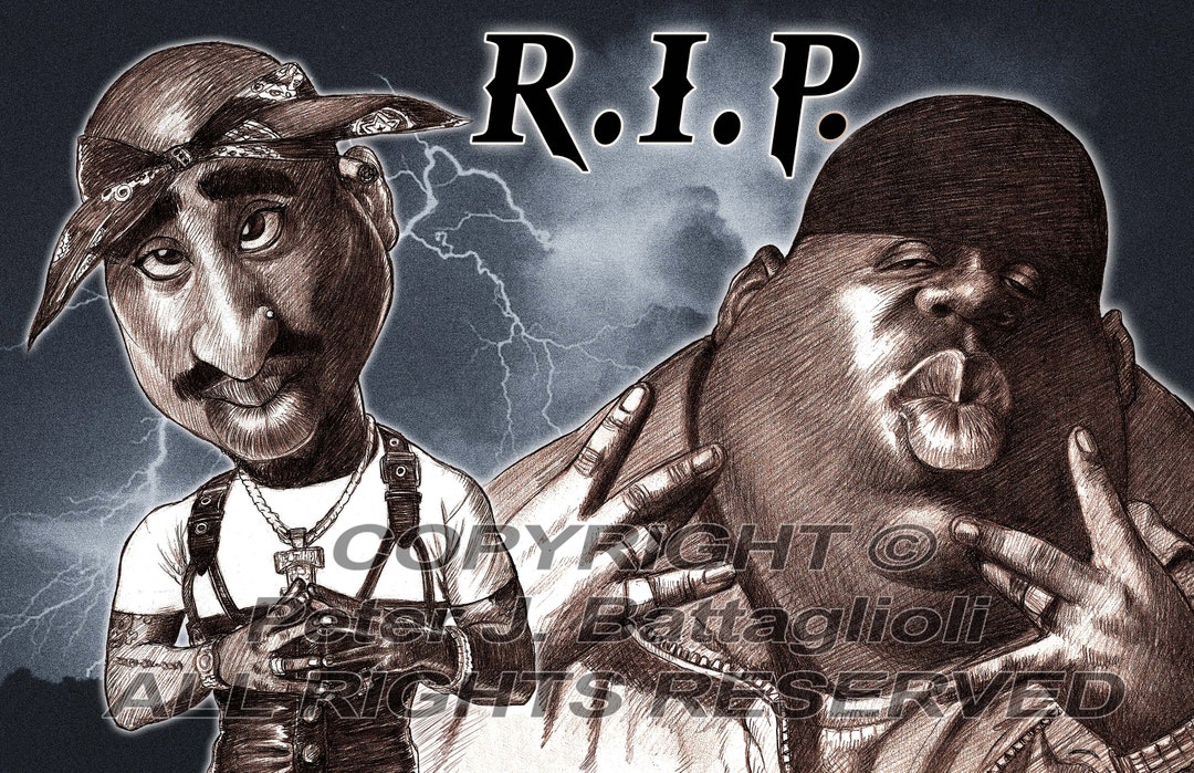 Tupac and Biggie R.I.P. Cartoon Caricature Art Print Limited