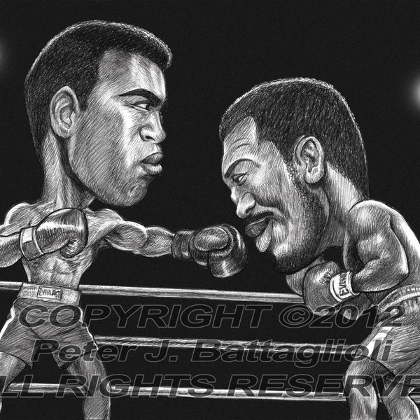 Muhammad Ali Joe Frazier  Caricature Art Print
