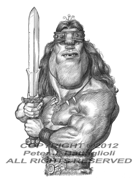 Arnold Schwarzenegger as Conan Sketch Caricature Art Print Limited Edition  - Etsy