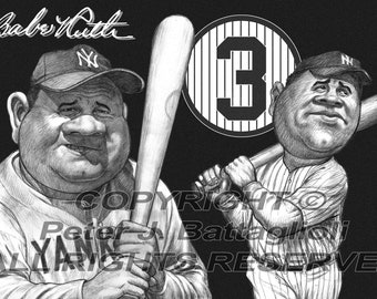 Babe Ruth Montage Caricature  Limited Edition Art Print