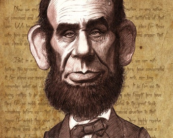 Abraham Lincoln  Caricature Art Print Limited Edition