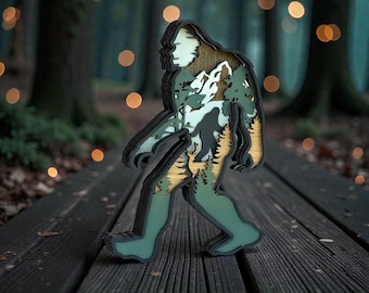 Multilayer Wooden Bigfoot Statue: Unique Sasquatch Decor