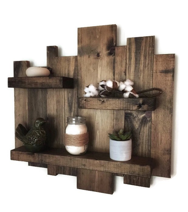 Rustic Wall Shelf Reclaimed Wood Pallet Floating Shelves And Wall Hooks