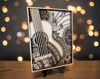 3D Multilayer Wood Guitar Wall Art: Gift for Musicians