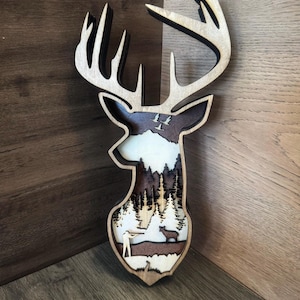 Layered deer head, Multilayer Deer wood art, wall art, 3D deer head, deer wood art, wildlife decor, mountain house decor