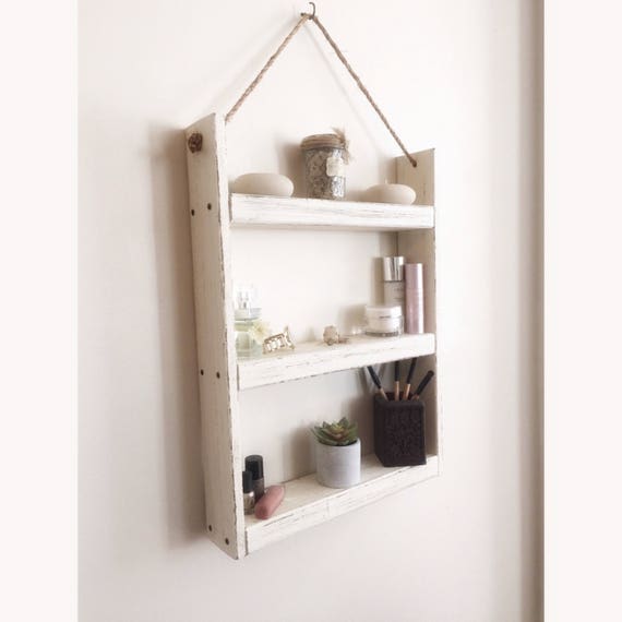Rope Hanging Wood Shelf Bathroom Rustic Spice Image 0