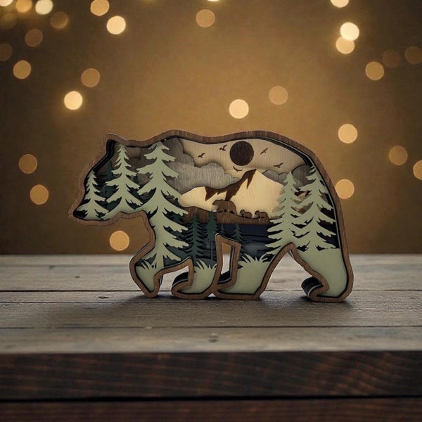 Handmade Multilayer Wooden Bear: Rustic Mountain Decor, home decor