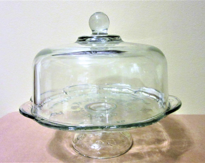 Cake Stand Dome Lid Floral Pedestal Glass Vintage Plate Etsy
