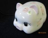 Piggy Bank, Pink Roses, Porcelain Ceramics Pottery, Hand Painted and Kiln Fired by B. Marsh