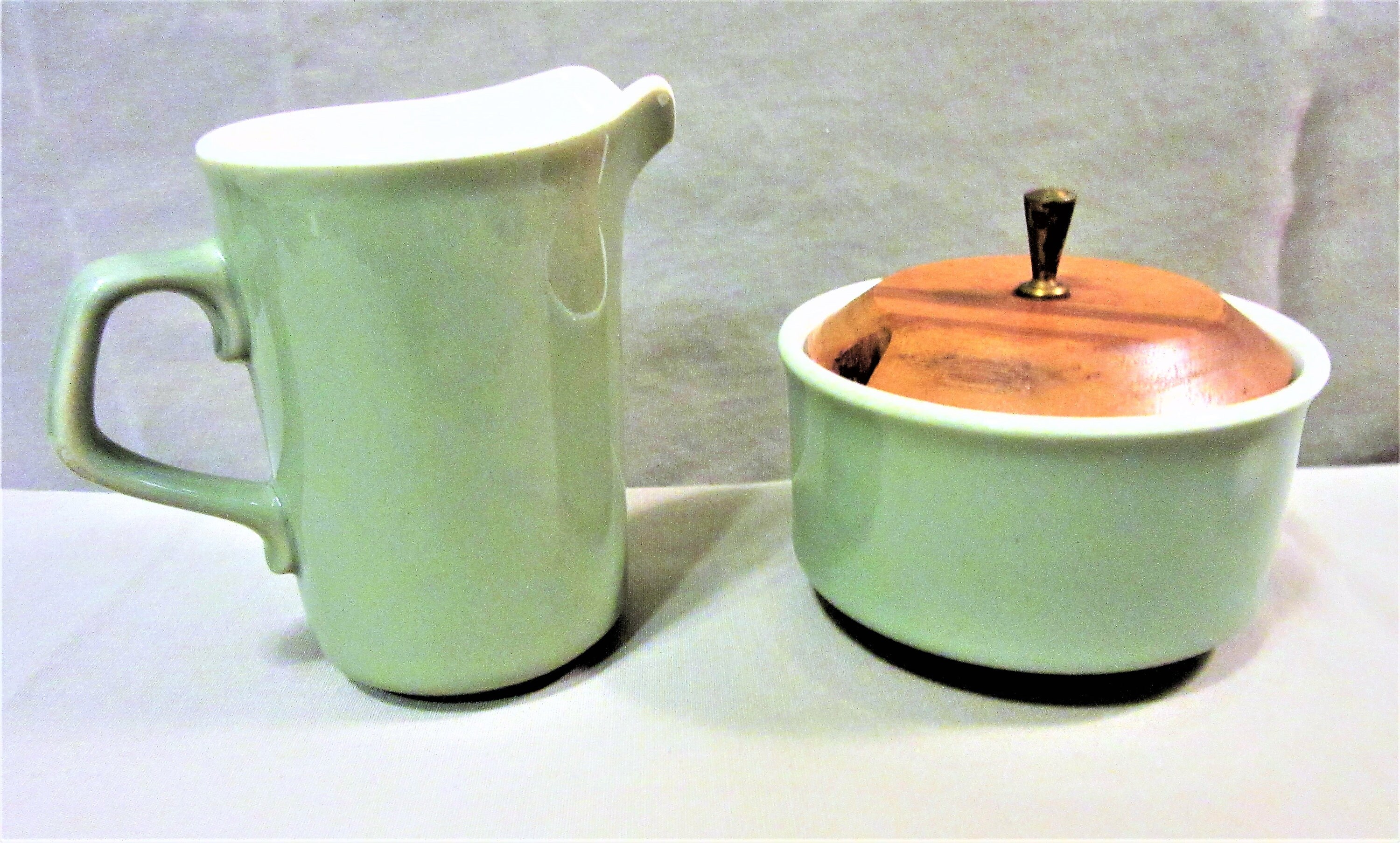 Creamer Sugar Bowl Vintage Creamer Mid Century Wooden Lid Etsy