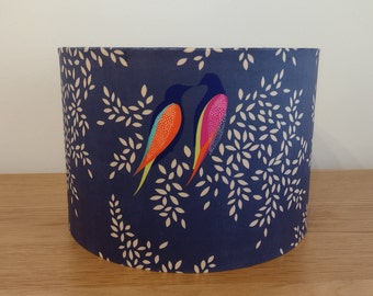 Lampshade Made With Sara Miller London Deep Navy Blue Velvet Birds Fabric