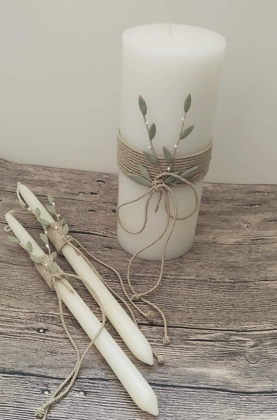 Greek Wedding Candles Set Unity Candles Greek Olive Leaves Etsy