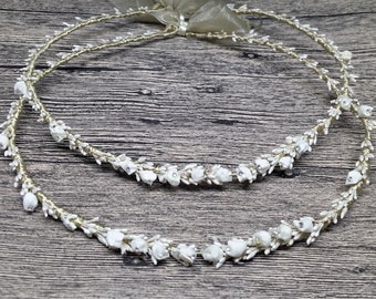 Brides floral tiara, white flower headpiece with pearls, greek wedding stefana, bridal wife to be crown, unique bride jewelry