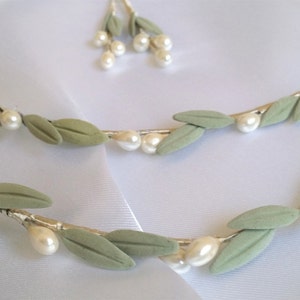 Stefana Wedding Crowns Greek Olive Leaves Orthodox Pearl Crown Ancient Greek Style Headpiece Olive Leaf Crowns Tiaras Stephana Leaf Hairband