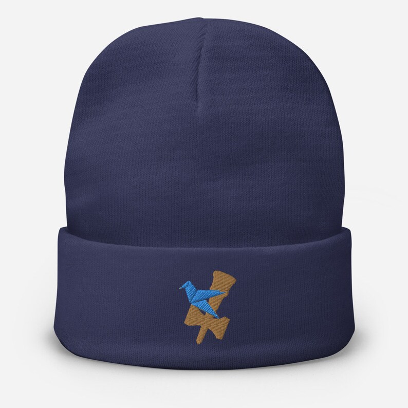 Blue Under Bird Kendama Embroidered Knit Beanie