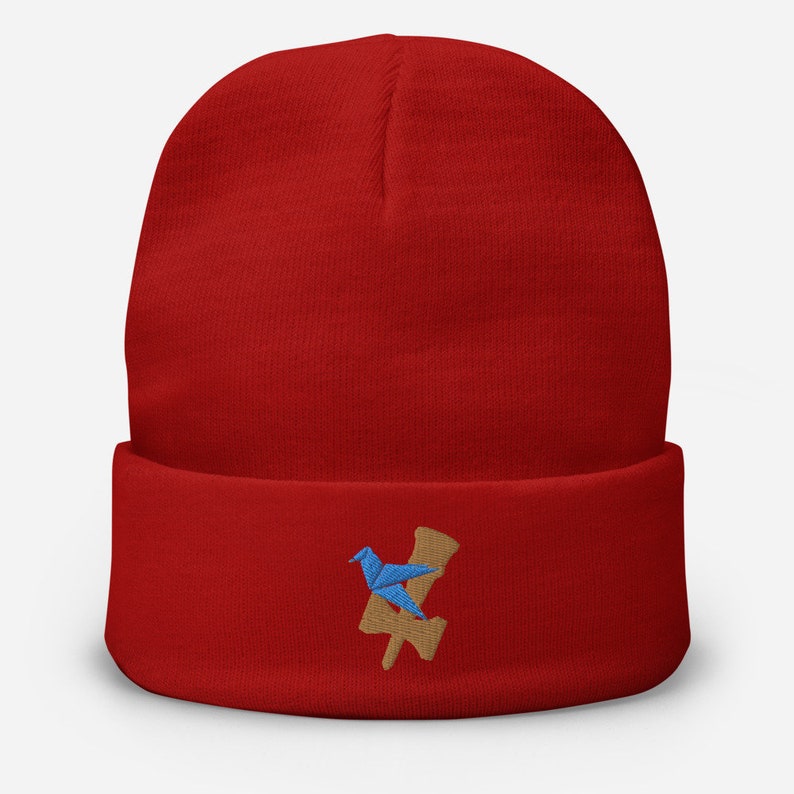 Blue Under Bird Kendama Embroidered Knit Beanie