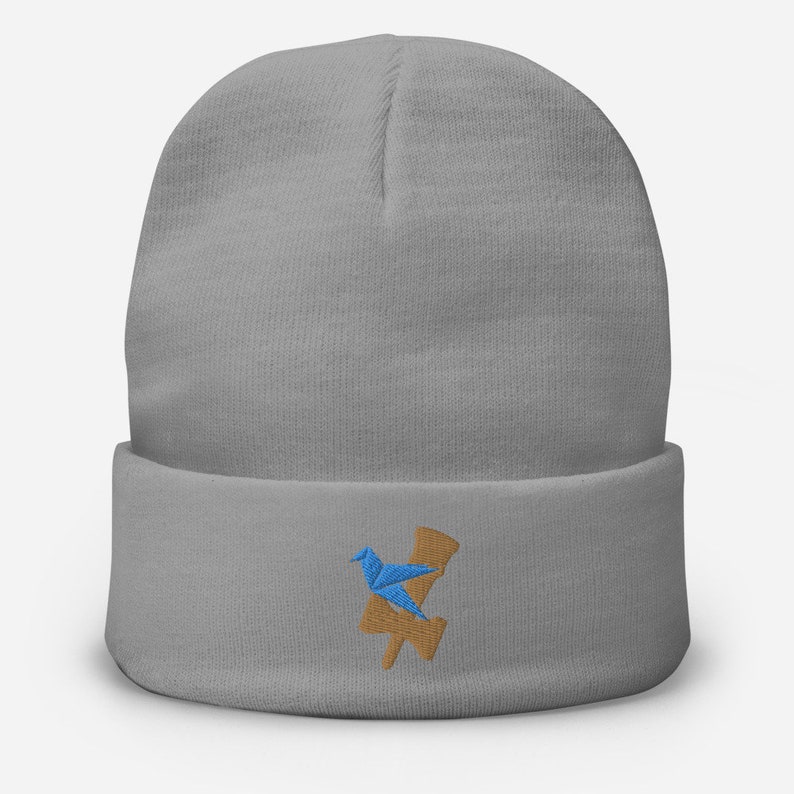 Blue Under Bird Kendama Embroidered Knit Beanie