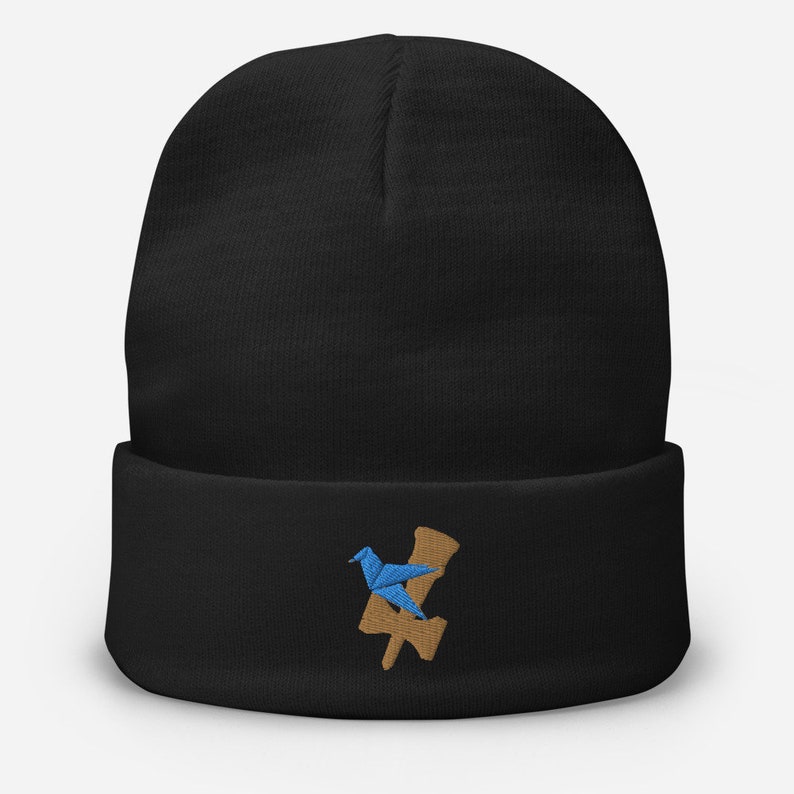 Blue Under Bird Kendama Embroidered Knit Beanie