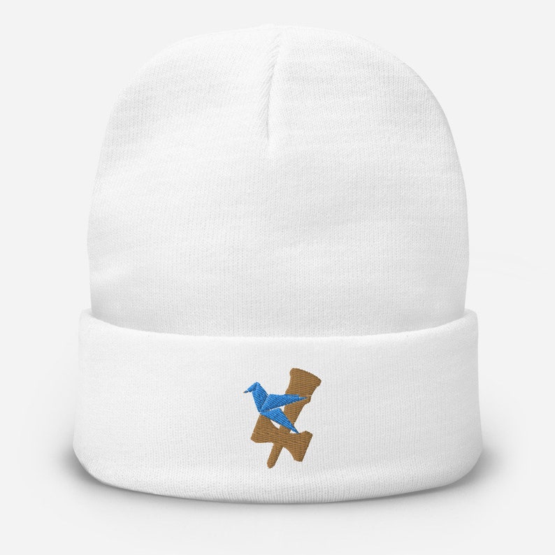 Blue Under Bird Kendama Embroidered Knit Beanie
