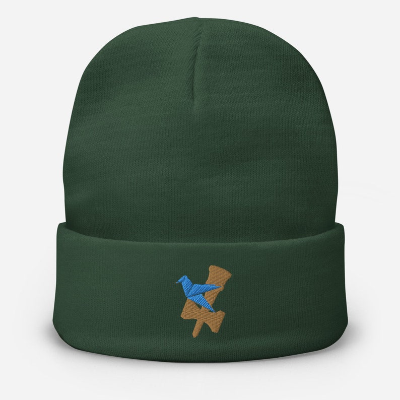Blue Under Bird Kendama Embroidered Knit Beanie
