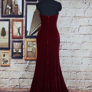Custom Prom Dress Burgundy Velvet Mermaid Prom Dresses, Velvet Dresses For Women, Strapless Evening Gown, Wedding Dress Long Train