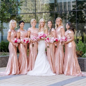 Rose Gold Brautjungfer Kleid Sparkly Pailletten Hochzeit Party Kleid, Meerjungfrau Abendkleid Maxi, V Zurück Brautkleid, Abendkleid für Frauen