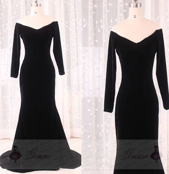 long sleeve off the shoulder velvet dress