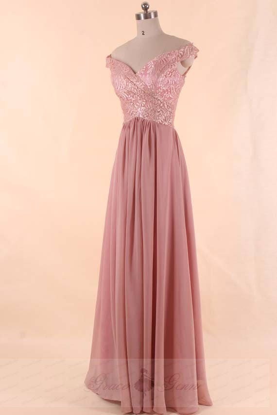 Bridesmaid Dress Dusty Rose Chiffon DressOff The Shoulder Etsy