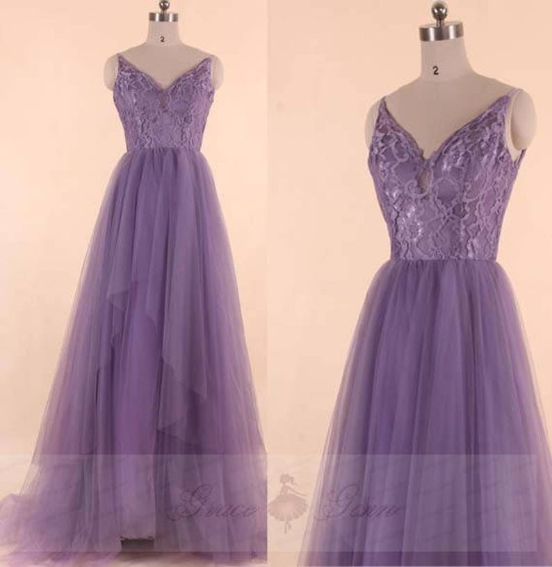 Purple Wedding Dress,Princess A-line Spaghetti Straps Wedding Dress Tulle Skirt,Scoop Back Boho Wedding Dress With Chapel Train,Custom Dress